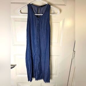 1250C Sleeveless Denim Dress Lightweight Size Small Fringe Hem‎
